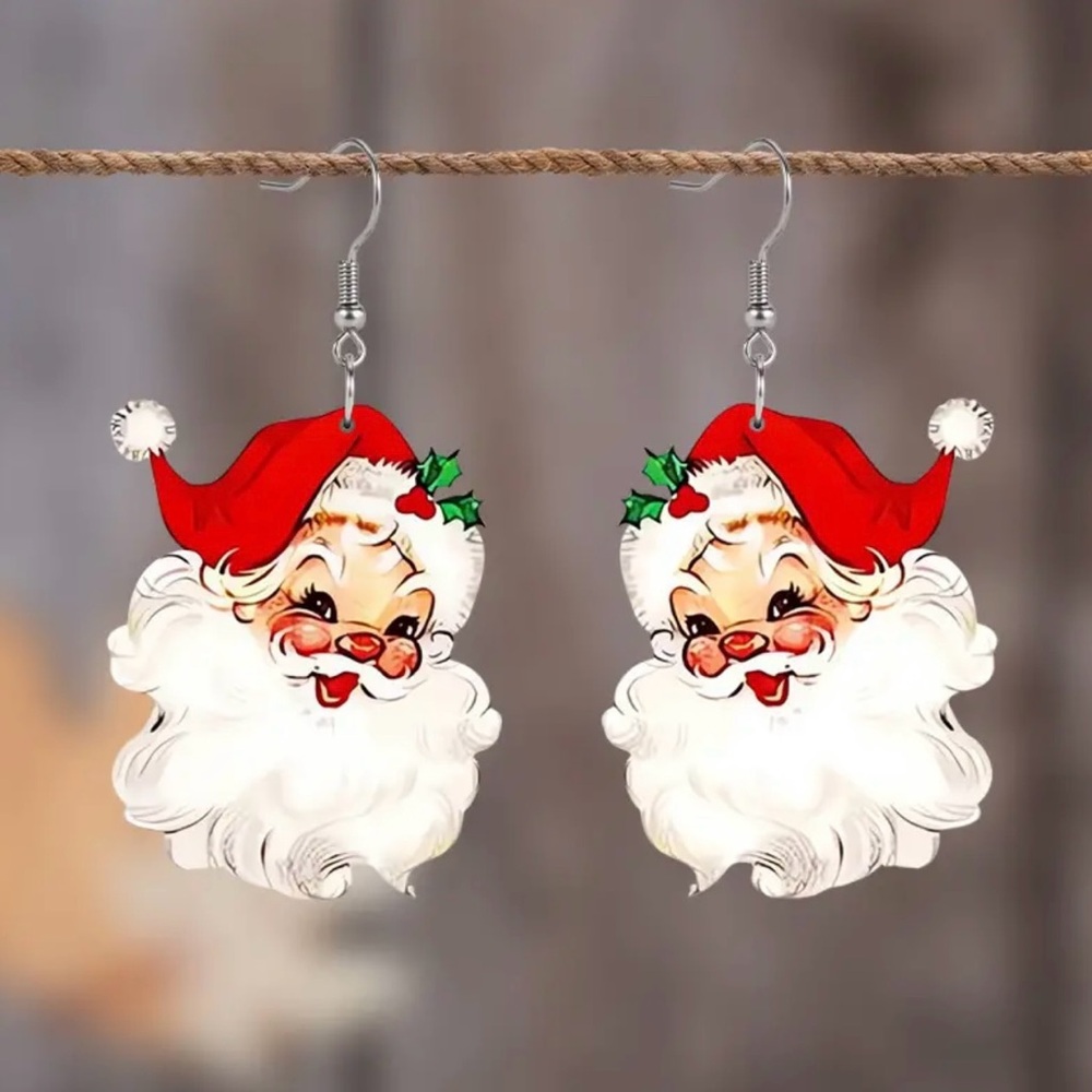 Christmas Santa Claus Acrylic Drop Dangle Festive Holiday Earring